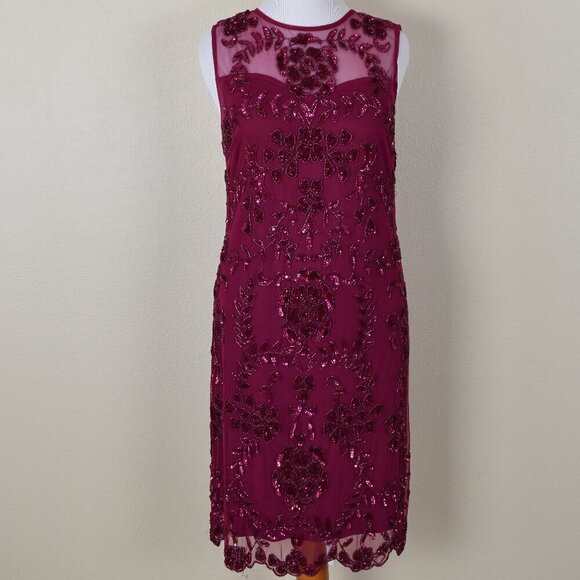 Frock and Frill Burgundy Floral Sequin Formal Dress US 14 - Picture 4 of 10